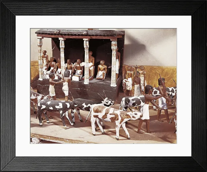Framed Print : Funerary model of a census of livestock. 2040 -1991 BC. Egyptian art. Middle Kingdom. Sculpture on wood. EGYPT. Cairo. Egyptian Museum. Proc: EGYPT. Dayr al-Bahri