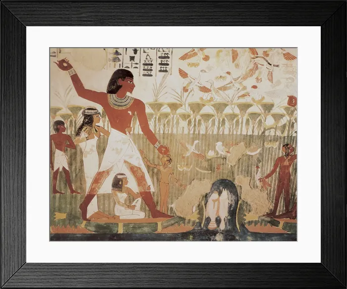 Framed Print : Tomb of Nakht. EGYPT. Dayr al-Bahri. Valley of the Nobles. Tomb of Nakht. Hunting scene of the scribe Najt with his wife Tawi and children. Egyptian art. New Kingdom. Painting