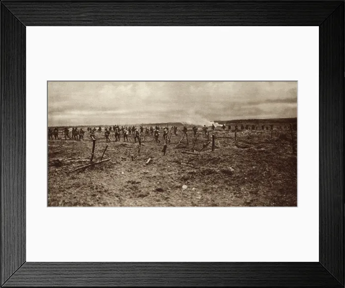 Framed Print : World War 1. Battle of Arras (April 9-12, 1917). Canadians breaking through German barbed wire entanglements in the taking of Vimy Ridge