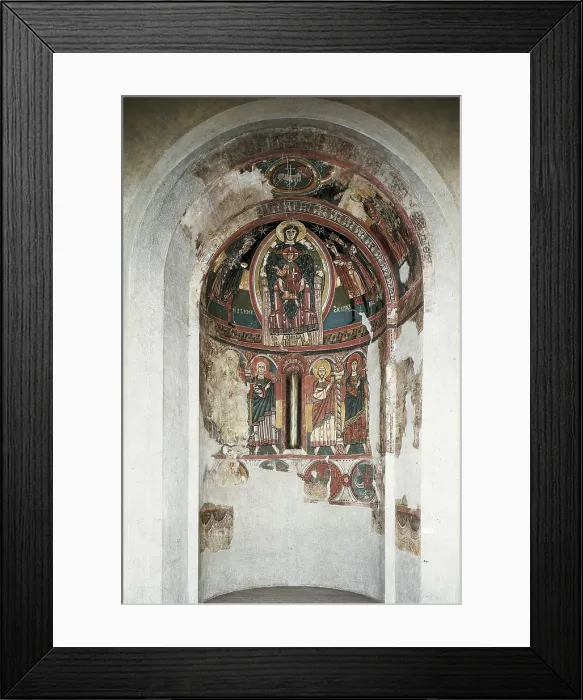 Framed Print : Church of Santa Mara in Tall. Paintings in the central apse. c. 1123. Romanesque art. Fresco. SPAIN. Barcelona. National Art Museum of Catalonia