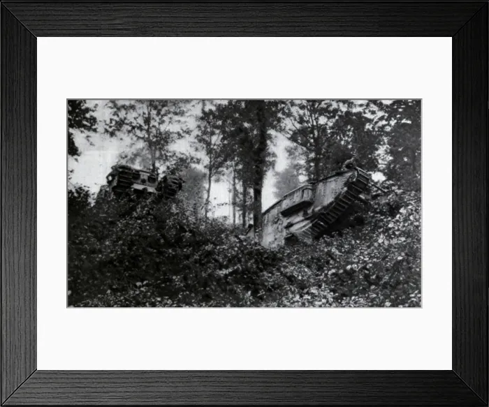 Framed Print : World War 1. British tank in action on the Cambrai Battlefield tackling a wooded area. Nov. 20-Dec. 8, 1917. (BSLOC_2013_1_149)