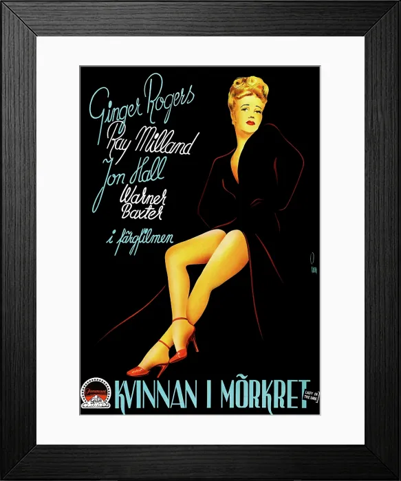 Framed Print : LADY IN THE DARK (aka KVINNAN I MORKRET), Ginger Rogers, (Swedish poster art), 1944
