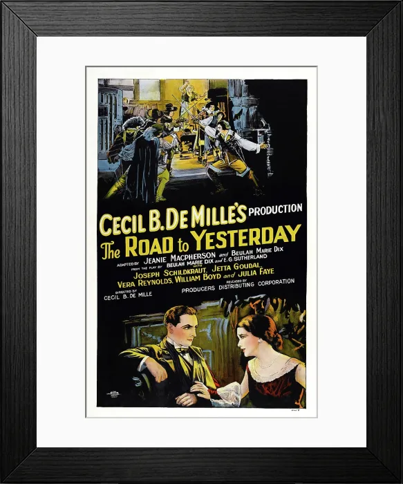 Framed Print : THE ROAD TO YESTERDAY, US poster, bottom from left: Joseph Schildkraut, Jetta Goudal, 1925