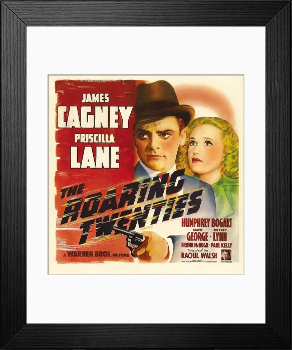 Framed Print : THE ROARING TWENTIES, from left: James Cagney, Priscilla Lane, bottom right: Raoul Walsh on window card, 1939