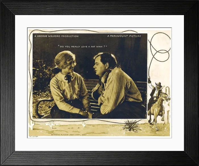 Framed Print : THE ROUND-UP, from left: Mabel Julienne Scott, Roscoe Fatty Arbuckle in a scene card from a lobby card set, 1920