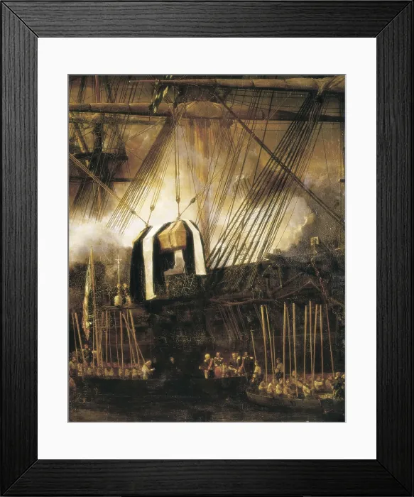 Framed Print : ISABEY, Eugene (1803-1886). Transfer of Napoleon's remains aboard of 'La belle Poule'. 1840. Left detail. Historical scene that happened the 15th October 1840