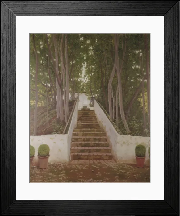 Framed Print : RUSIOL i PRATS, Sainttiago (1861-1931). The Water Stairway. 1898. Generalife. The Water Stairway. Modernism. Oil on canvas. SPAIN. Barcelona. National Art Museum of Catalonia