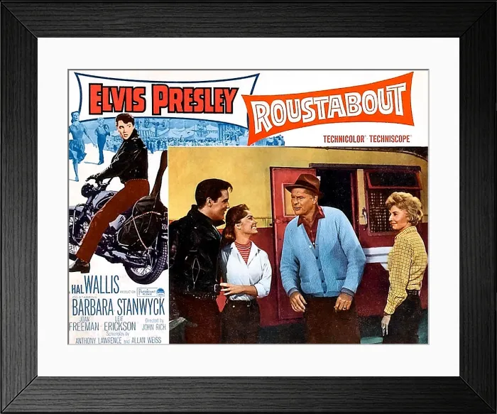 Framed Print : ROUSTABOUT, from left, Elvis Presley, Joan Freeman, Leif Erickson, Barbara Stanwyck, 1964 Framed Print : ROUSTABOUT, from left, Elvis Presley, Joan Freeman, Leif Erickson, Barbara Stanwyck, 1964