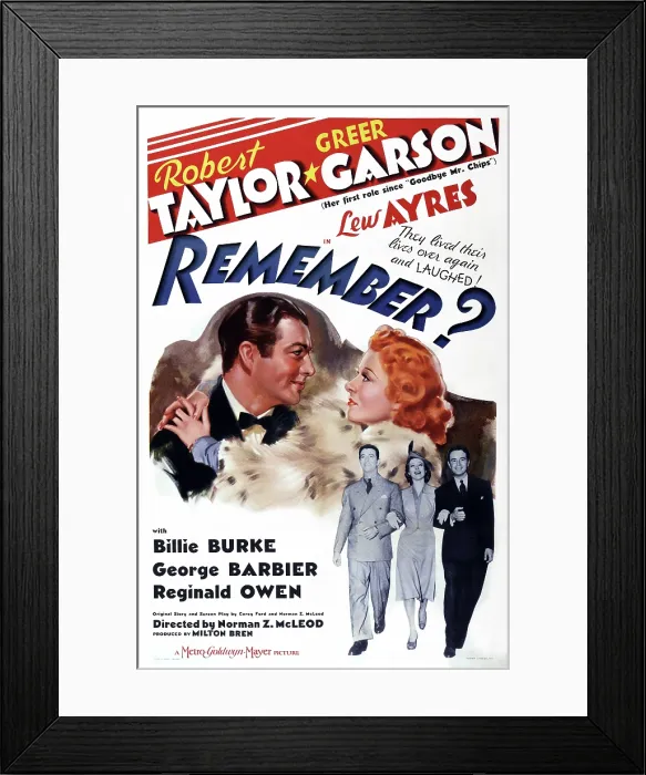 Framed Print : REMEMBER?, US poster art, bottom from left: Robert Taylor, Greer Garson, Lew Ayres, 1939