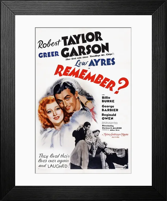 Framed Print : REMEMBER?, US poster art, top from left: Greer Garson, Robert Taylor; bottom from left: Robert Taylor, Greer Garson, Lew Ayres, 1939 Framed Print : REMEMBER?, US poster art, top from left: Greer Garson, Robert Taylor; bottom from left: Robert Taylor, Greer Garson, Lew Ayres, 1939