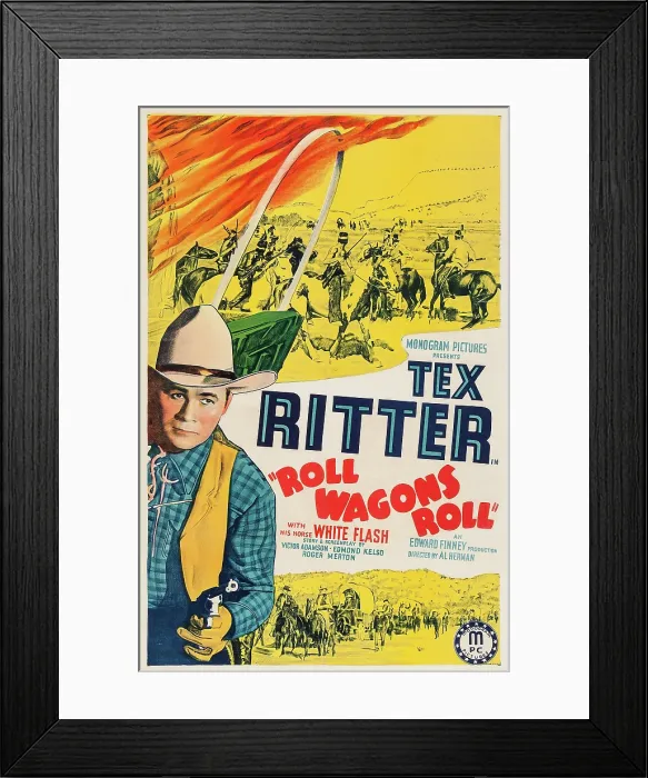Framed Print : ROLL WAGONS ROLL, US poster art, Tex Ritter, 1940 Framed Print : ROLL WAGONS ROLL, US poster art, Tex Ritter, 1940
