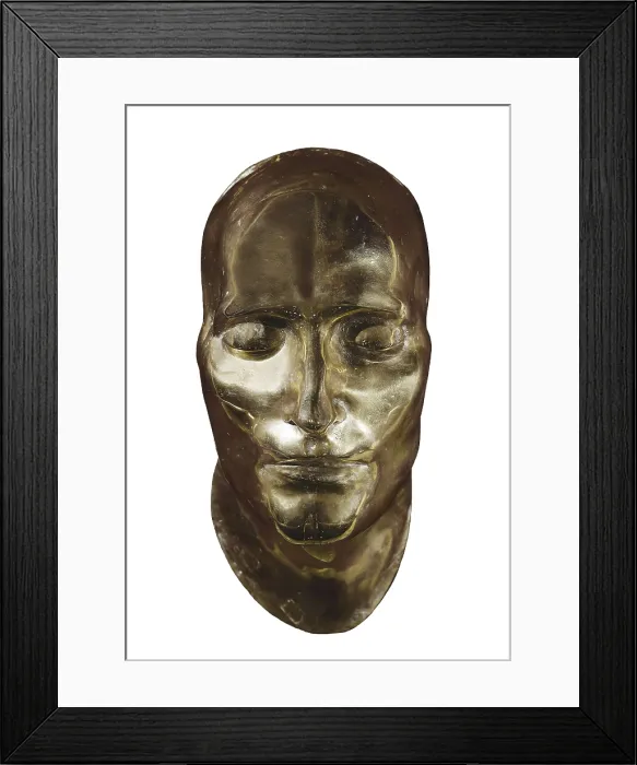 Framed Print : ANTOMMARCHI, Franois (1780-1838); NAPOLEON I Bonaparte (1769-1821). Napoleon I's funerary mask. Golden reproduction of the original mask made by doctor Antommarchi. Sculpture
