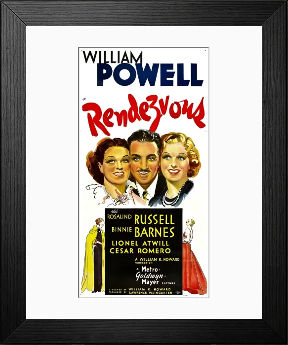 Framed Print : RENDEZVOUS, from left: Rosalind Russell, William Powell, Binnie Barnes, 1935
