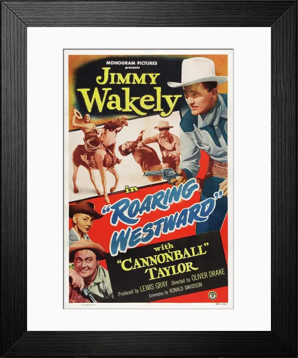 Framed Print : ROARING WESTWARD, US poster art, top right: Jimmy Wakely; bottom left: Lois Hall, Dub Taylor, 1949