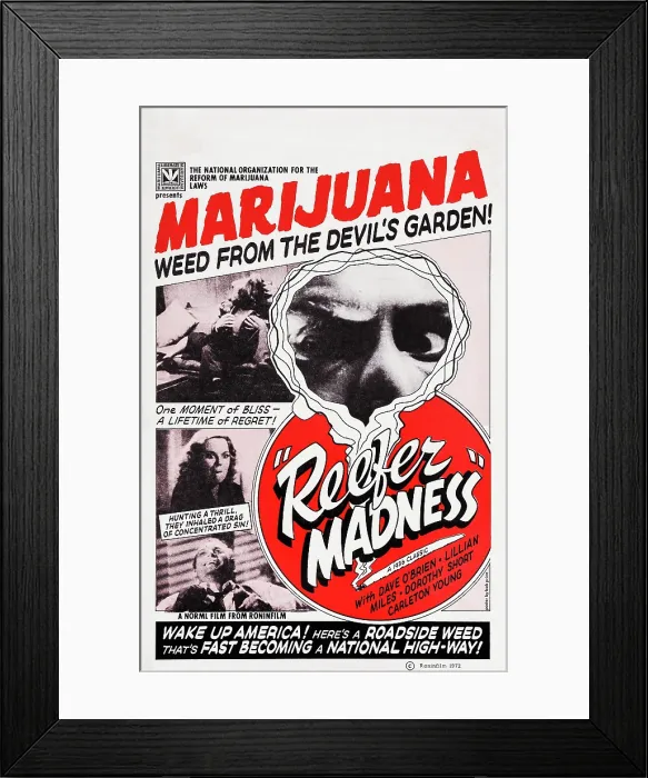 Framed Print : REEFER MADNESS, US 1972 re-issue poster art, Dorothy Short, Kenneth Craig, 1936