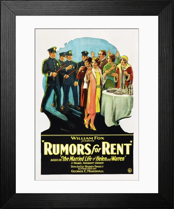 Framed Print : RUMORS FOR RENT, poster art, 1927, TM and Copyright 20th Century Fox Film Corp. All rights reserved. / courtesy Everett Collection Framed Print : RUMORS FOR RENT, poster art, 1927, TM and Copyright 20th Century Fox Film Corp. All rights reserved. / courtesy Everett Collection