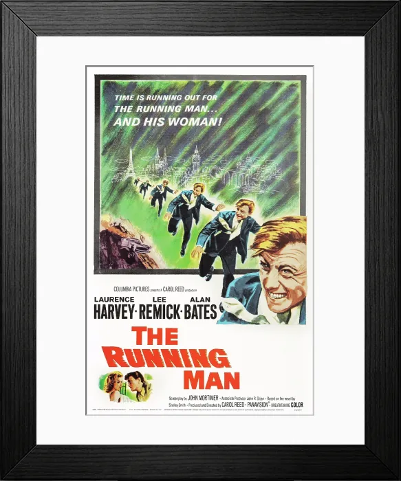 Framed Print : THE RUNNING MAN, US poster art, top: Laurence Harvey; top left inset: Lee Remick, Laurence Harvey, 1963