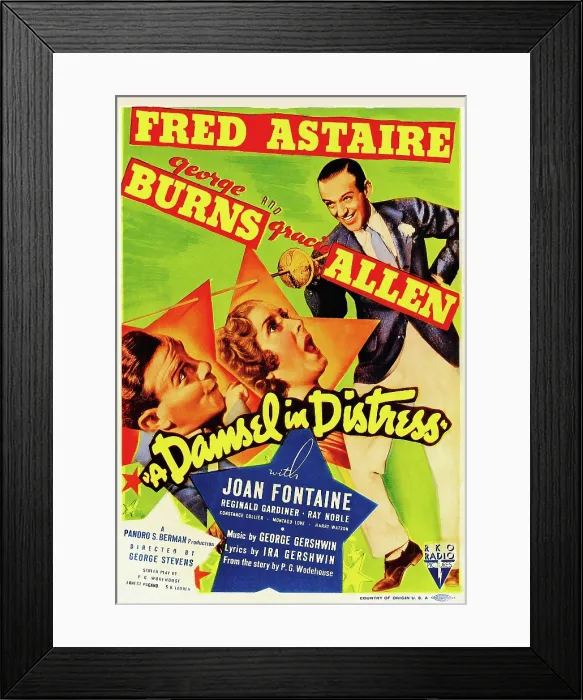 Framed Print : A DAMSEL IN DISTRESS, US poster, from left: George Burns, Gracie Allen, Fred Astaire, 1937 Framed Print : A DAMSEL IN DISTRESS, US poster, from left: George Burns, Gracie Allen, Fred Astaire, 1937