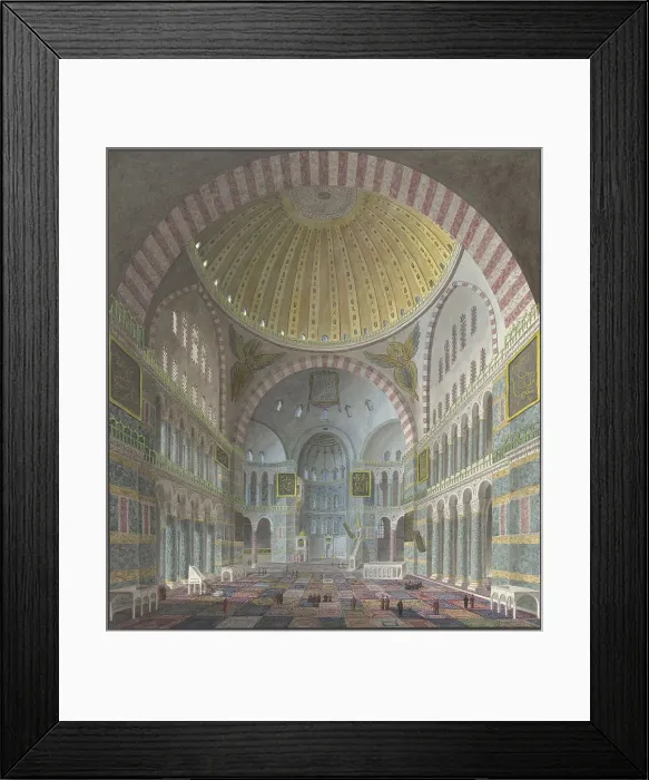 Framed Print : Interior of Hagia Sophia with kneeling and walking Turks, by George Antoine Prosper Marilhat, French painting, watercolor on paper (BSLOC_2016_2_149)