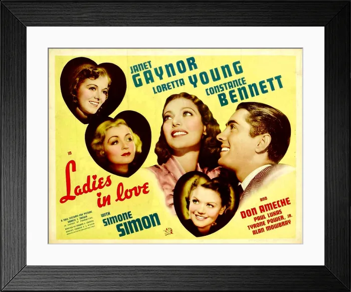 Framed Print : LADIES IN LOVE, from left: Janet Gaynor, Constance Bennett, Loretta Young, Don Ameche, Simone Simon, 1936, TM and Copyright 20th Century Fox Film Corp
