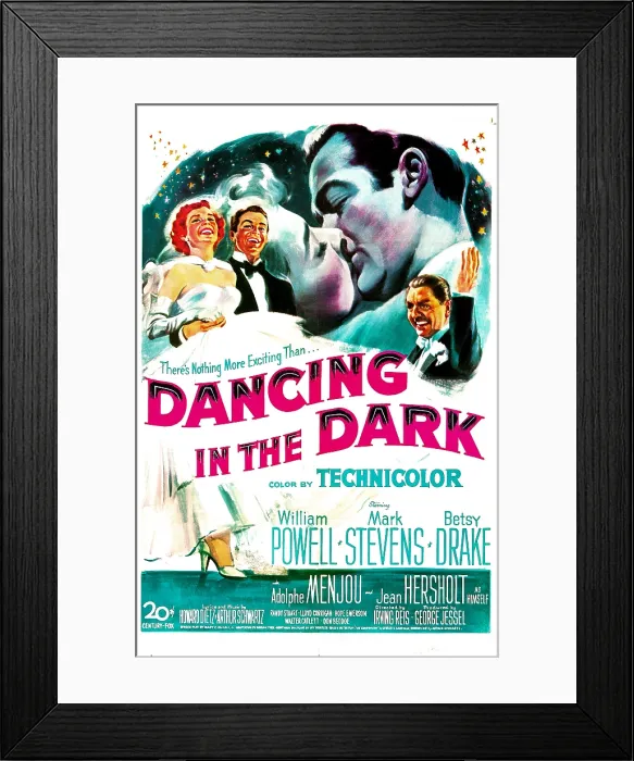 Framed Print : DANCING IN THE DARK, US poster, top left from left: Betsy Drake, Mark Stevens, middle right: William Powell, 1949