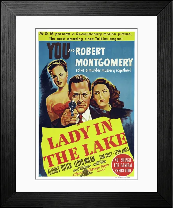 Framed Print : LADY IN THE LAKE, Audrey Totter, Robert Montgomery, Jayne Meadows on Australian poster art, 1947