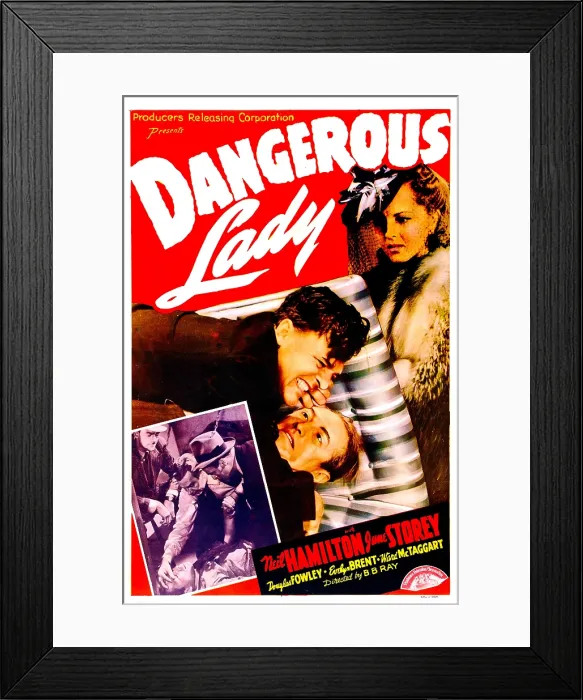 Framed Print : DANGEROUS LADY, US poster, Neil Hamilton (center with clenched teeth), June Storey (top right), 1941