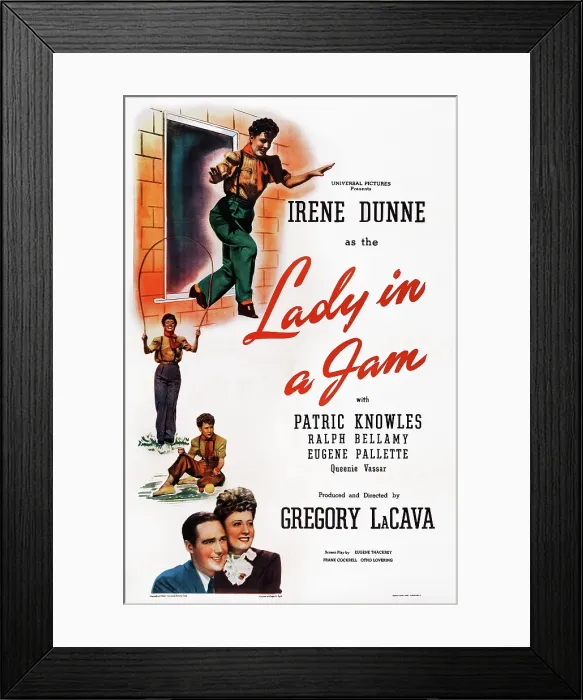 Framed Print : LADY IN A JAM, US poster art, top to bottom: Irene Dunne; bottom left: Patric Knowles, 1942 Framed Print : LADY IN A JAM, US poster art, top to bottom: Irene Dunne; bottom left: Patric Knowles, 1942