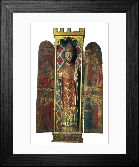 Framed Print : Saint Nicholas of Bari. 12th-13th c. Polychrome wood. Romanesque art. Sculpture on wood. SPAIN. Barcelona. National Art Museum of Catalonia. Proc: SPAIN. Huesca