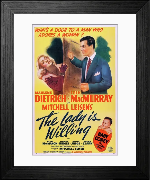 Framed Print : THE LADY IS WILLING, US poster, top from left: Marlene Dietrich, Fred MacMurray, bottom right: David James, 1942 Framed Print : THE LADY IS WILLING, US poster, top from left: Marlene Dietrich, Fred MacMurray, bottom right: David James, 1942