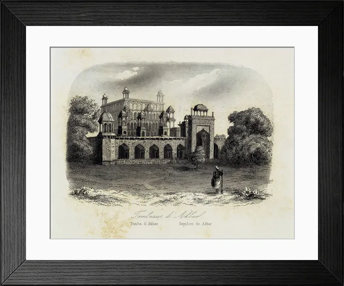 Framed Print : India (1863). Akbar`s Tomb. Picture of the 'Historia General de las Misiones' (General History of Missions). Etching. AISA / Everett Collection**US SALES ONLY** Framed Print : India (1863). Akbar`s Tomb. Picture of the 'Historia General de las Misiones' (General History of Missions). Etching. AISA / Everett Collection**US SALES ONLY**
