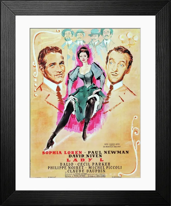 Framed Print : LADY L, French poster, from left: Paul Newman, Sophia Loren, David Niven, 1966