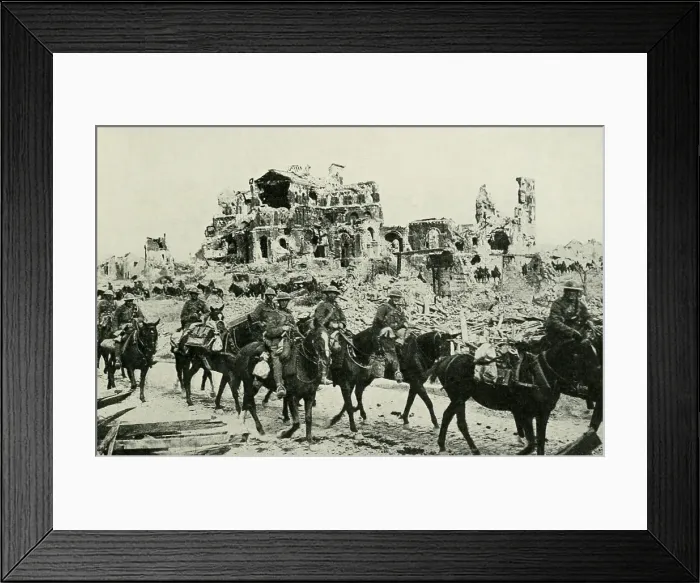 Framed Print : World War 1. British Troops passing the ruins of the Cathedral of Albert, the town was liberated from the Germans by the Third Battle of Albert of August 21-22, 1918 Framed Print : World War 1. British Troops passing the ruins of the Cathedral of Albert, the town was liberated from the Germans by the Third Battle of Albert of August 21-22, 1918