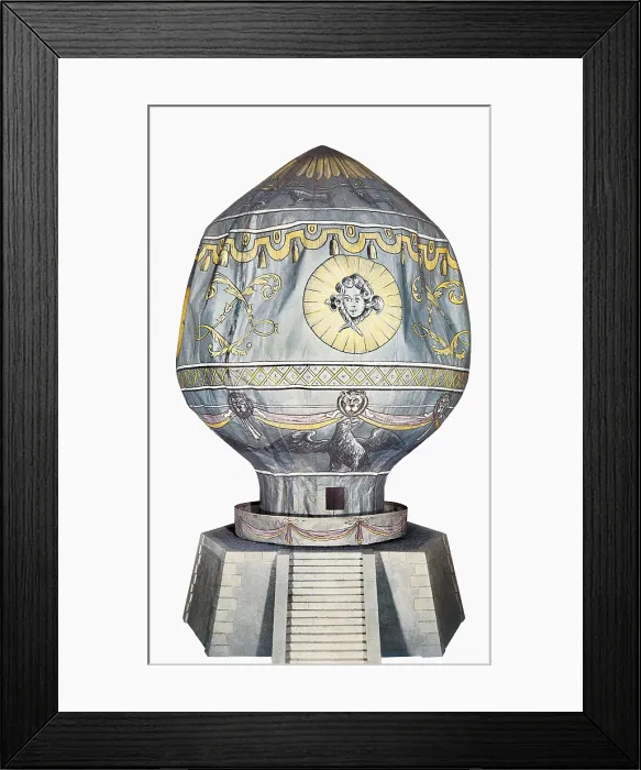 Framed Print : MONTGOLFIER, Joseph-Michel (1740-1810); MONTGOLFIER, Jacques-tienne de (1745-1799). Reproduction of Montgolfier's balloon, made with paper and linen. GERMANY. Bonn