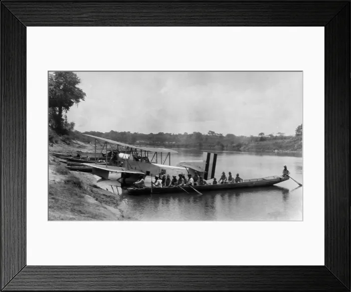 Framed Print : U.S. Marines of the Wanks patrol, on long boat next to an airplane, in Nicaragua, July 1928 Framed Print : U.S. Marines of the Wanks patrol, on long boat next to an airplane, in Nicaragua, July 1928