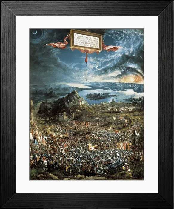 Framed Print : ALTDORFER, Altbrecht (1480-1538). The Battle of Issus, or The Victory of Alexander the Great. 1529. It represents the victory of alexander the Great. Oil on limewood