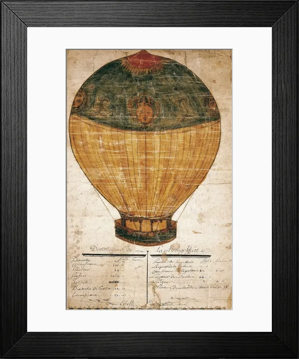 Framed Print : MONTGOLFIER, Joseph-Michel (1740-1810); MONTGOLFIER, Jacques-tienne de (1745-1799). Drawing of a Montgolfier hot ar balloon dimensions in 1795. Drawing. FRANCE. Paris Framed Print : MONTGOLFIER, Joseph-Michel (1740-1810); MONTGOLFIER, Jacques-tienne de (1745-1799). Drawing of a Montgolfier hot ar balloon dimensions in 1795. Drawing. FRANCE. Paris
