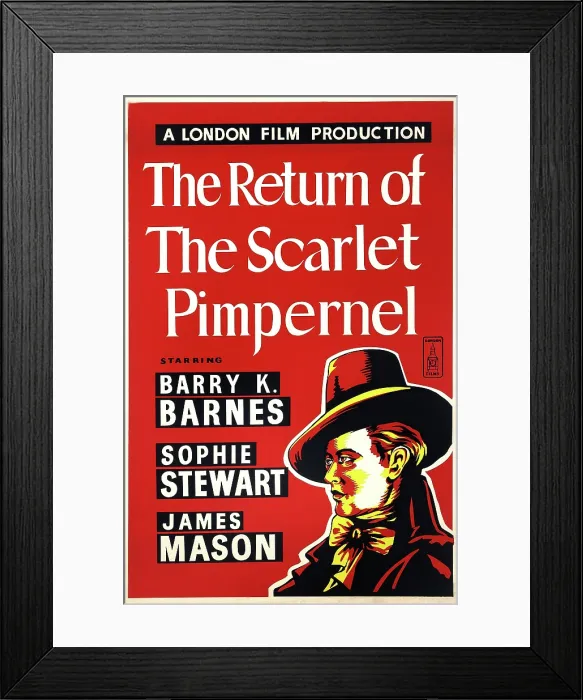 Framed Print : RETURN OF THE SCARLET PIMPERNEL, (aka THE RETURN OF THE SCARLET PIMPERNEL), British poster art, Barry K. Barnes, 1937