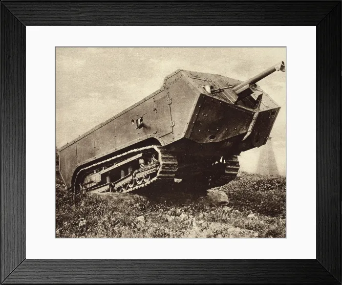 Framed Print : World War 1 Tanks. French Saint-Chamond tank in the field. Powerfully armed, it was capable of crossing trenches, knocking down trees, and houses, and tearing wire entanglements Framed Print : World War 1 Tanks. French Saint-Chamond tank in the field. Powerfully armed, it was capable of crossing trenches, knocking down trees, and houses, and tearing wire entanglements