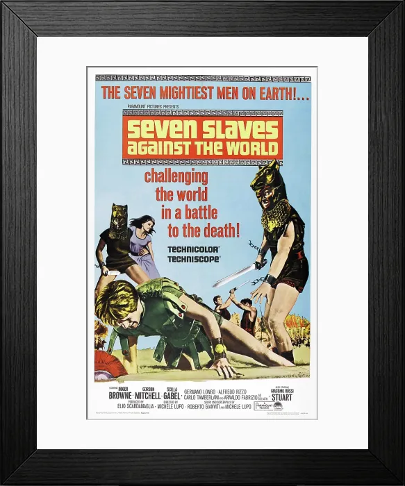 Framed Print : REVENGE OF THE GLADIATORS, (aka SEVEN SLAVES AGAINST THE WORLD, aka GLI SCHIAVI PIU FORTI DEL MONDO), US poster, 1964 Framed Print : REVENGE OF THE GLADIATORS, (aka SEVEN SLAVES AGAINST THE WORLD, aka GLI SCHIAVI PIU FORTI DEL MONDO), US poster, 1964