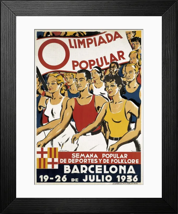 Framed Print : Spanish Civil War (1936-1939). Poster of the Popular Olympic Gamesr, which should be held in Barcelona between 19th and 26th July 1936) by Cristbal Arteche. SPAIN. Salamanca