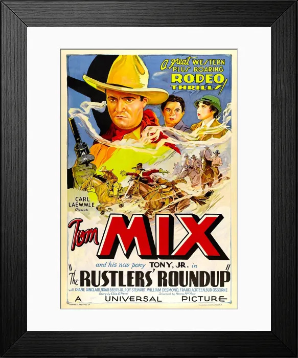 Framed Print : RUSTLERS ROUNDUP, top from left: Tom Mix, Noah Beery Jr. Diane Sinclair, 1933 Framed Print : RUSTLERS ROUNDUP, top from left: Tom Mix, Noah Beery Jr. Diane Sinclair, 1933