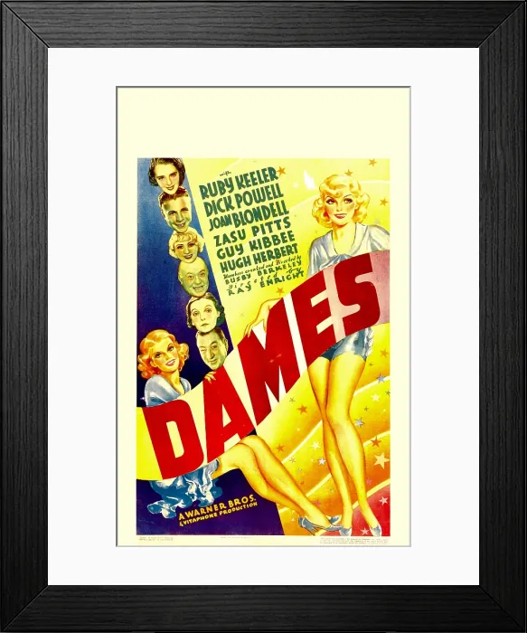 Framed Print : DAMES, center from top: Ruby Keeler, Dick Powell, Joan Blondell, Guy Kibbee, Zasu Pitts, Hugh Herbert on window card, 1934