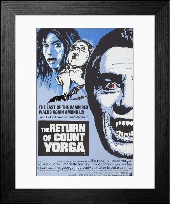 Framed Print : THE RETURN OF COUNT YORGA, right: Robert Quarry on UK poster art, 1971 Framed Print : THE RETURN OF COUNT YORGA, right: Robert Quarry on UK poster art, 1971