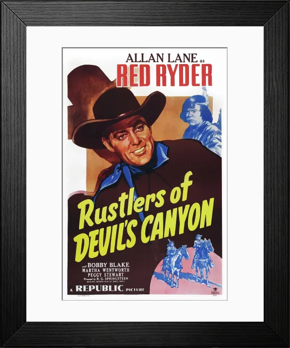 Framed Print : RUSTLERS OF DEVIL'S CANYON, US poster art, from left: Allan Lane, Robert Blake, 1947 Framed Print : RUSTLERS OF DEVIL'S CANYON, US poster art, from left: Allan Lane, Robert Blake, 1947