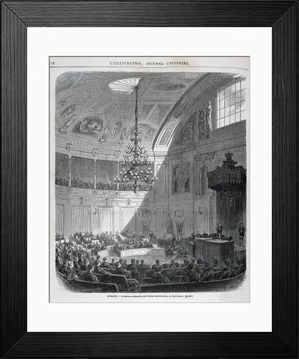 Framed Print : Spain (1869). Opening of the Constitutional Assembly (11st February of 1869) after the fall of Isabel II. Etching. AISA / Everett Collection**US SALES ONLY**