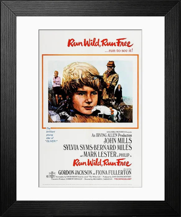 Framed Print : RUN WILD, RUN FREE, US poster art, from left: Sylvia Syms, Mark Lester, John Mills, Fiona Fullerton, 1969
