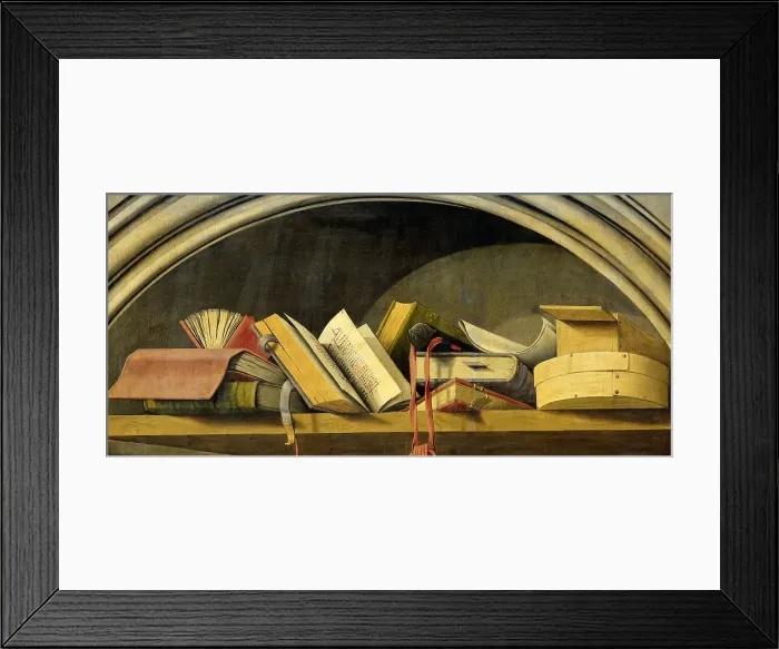 Framed Print : Still Life with Books in a Niche, by Barthelemy d Eyck, 1442-45, Netherlandish, painting, oil on panel (BSLOC_2016_2_160)