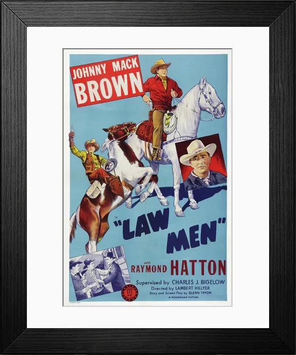 Framed Print : LAW MEN, US poster art, left: Raymond Hatton; center and right: Johnny Mack Brown, 1944