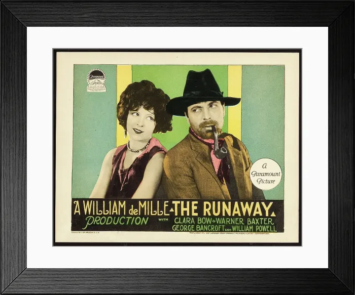 Framed Print : THE RUNAWAY, from left: Clara Bow, Warner Baxter, title card, 1926 Framed Print : THE RUNAWAY, from left: Clara Bow, Warner Baxter, title card, 1926